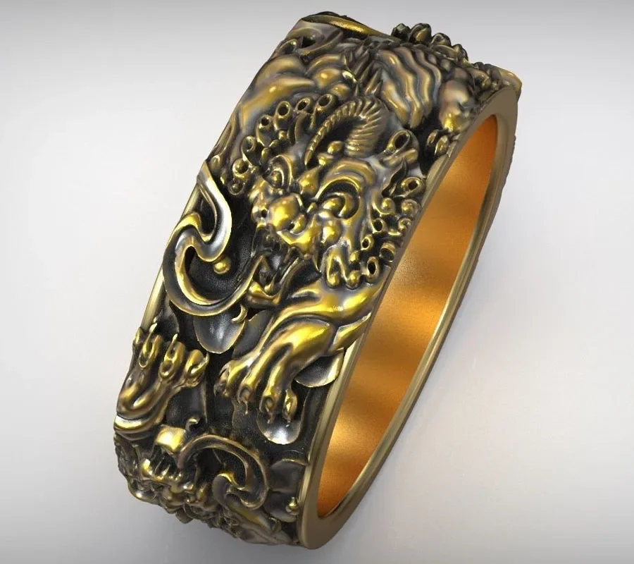 12g Chinese Tiger Traditional Ornament Wedding  Customized 925 Solid Sterling Silver Rings Many Sizes 6-13