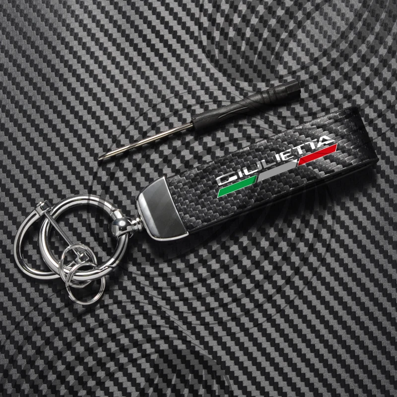 Carbon Fiber Leather and Zinc Alloy Keychain with Logo - Premium Car Accessory