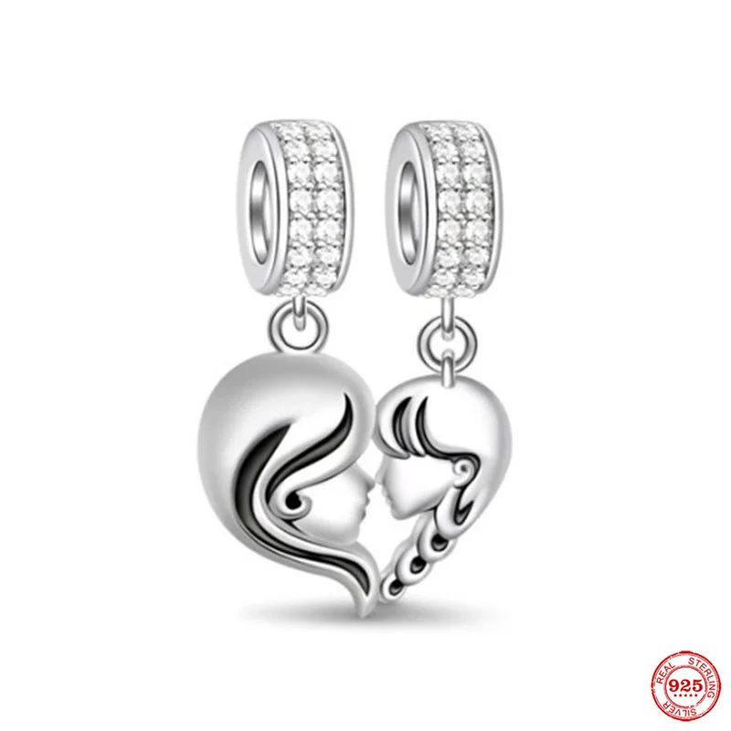 Colgante de plata de ley 925 para niño y niña, abalorio para Familia, compatible con Pulsera Original, joyería para niño y niña, cuentas brillantes para mamá, hermanas, Pandora, chapado