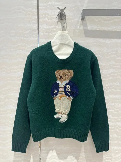 New Autumn/Winter New Women's Sweater Fashion Exquisite Cartoon Wearing Jacket Teddy Bear 10% Cashmere 90% Wool Pullover 1