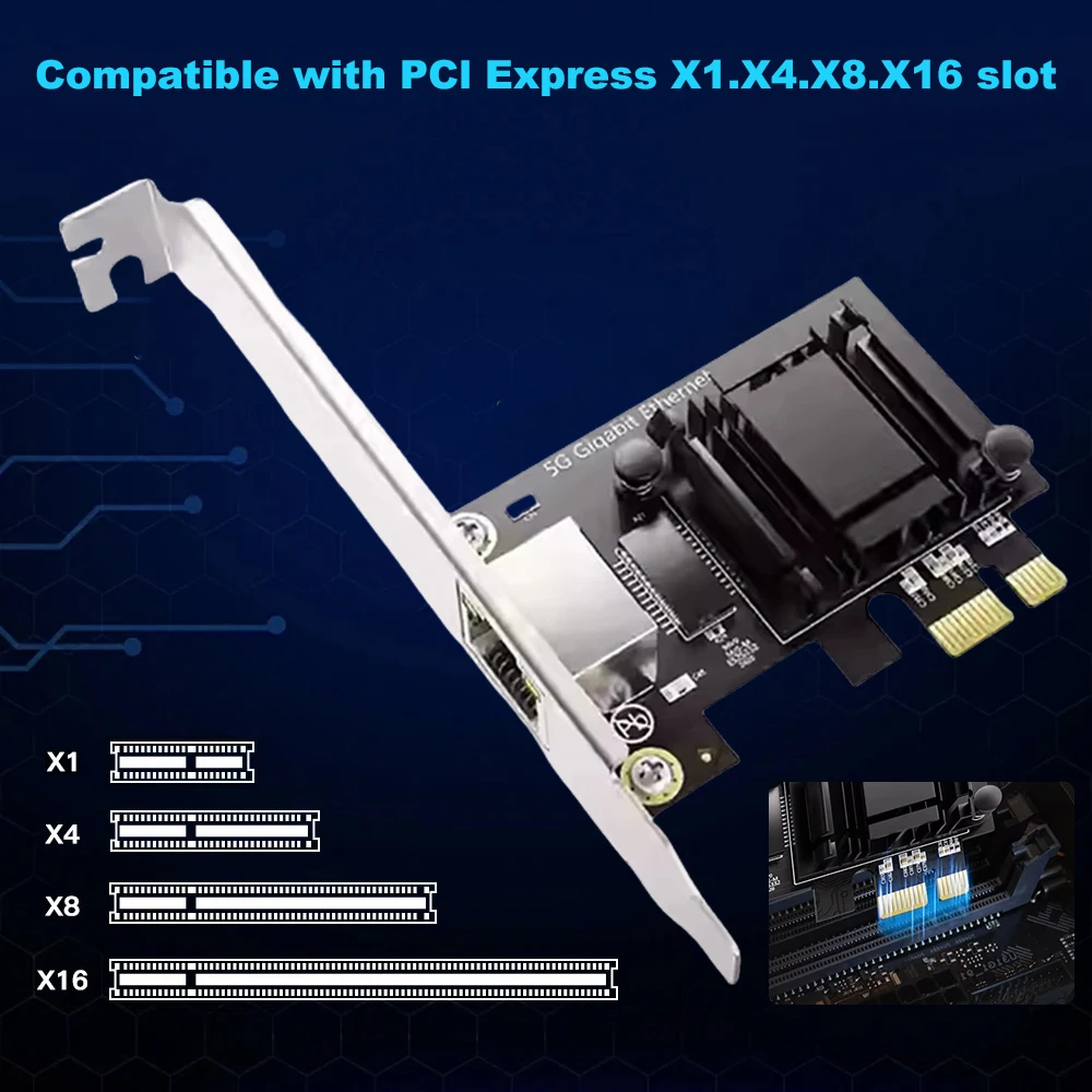 5Gbps Pcie-RJ45 네트워크 카드 Realtek 8126 100Mbps/1G/2.5G/5G RJ45 인터페이스 기가비트 이더넷 PCI Express X1 X4 X8 X16 어댑터
