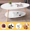 Vabches Coffee Table Oval Wood End Table with 2 Tier Open Storage Shelves White Modern Sofa Side Table for Living Room Furniture 3