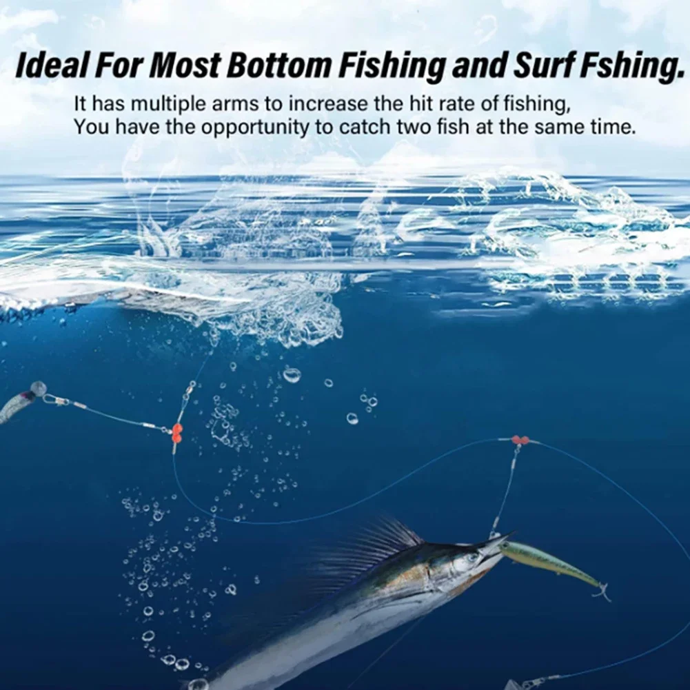 6Pcs Leader Rig Blue Stainless Steel Fishing Rigs with Snap,High-Strength Fishing Leaders Saltwater-Perch Rigs for Fishing