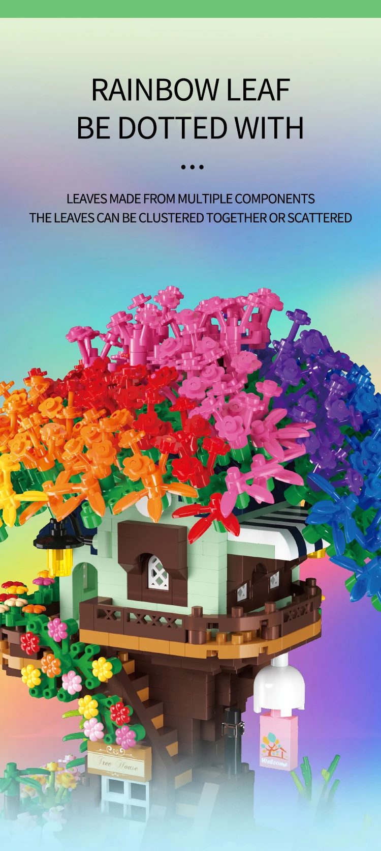 498PCS Rainbow Sakura Treehouse Building Block City Street