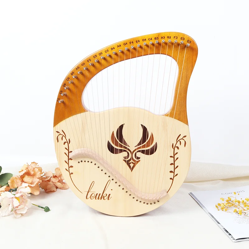 24 Strings Lyre Harp Mini Harp Metal Strings Solid Wooden Hand Piano Finger Playing Keyboard Musical Instrument