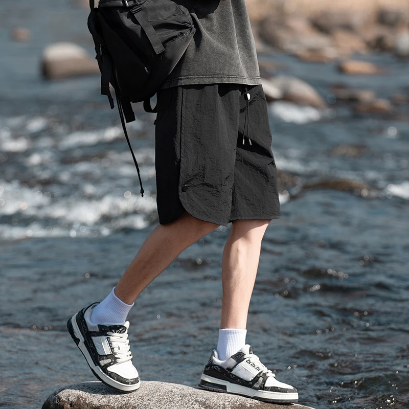 Men's Classic Shorts Solid-coloured Overalls Summer Lightweight Outdoor Pants Side Button Design Loose Shorts
