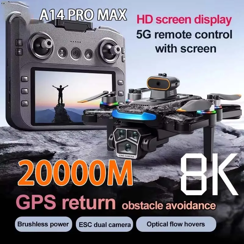 A14ProMax 8K Drone with Dual Camera & GPS | Foldable RC UAV