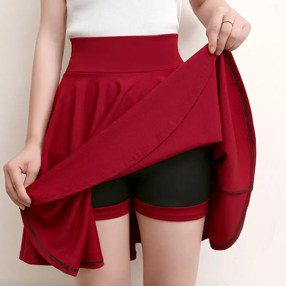 

Shorts Skirt Breathable Skater Skort Solid Color Simple Fake Two Pieces High Waist Mini Skater Skort Female Clothes