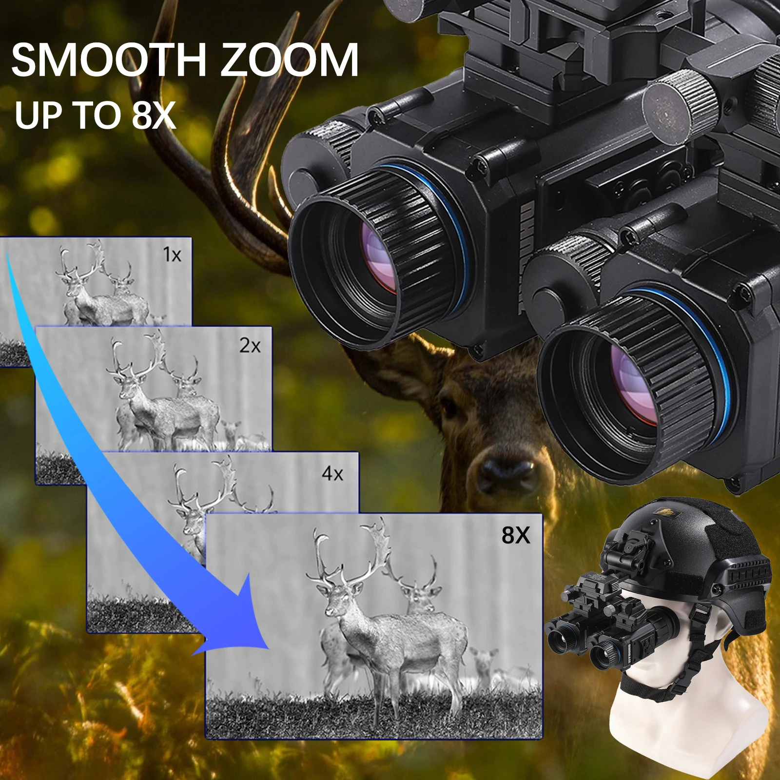 TU120A Binocular Infrared Hunting 8x Magnification Riflescope Removable Cross Cursor Helmet Head Mounted Thermal Imaging Scope