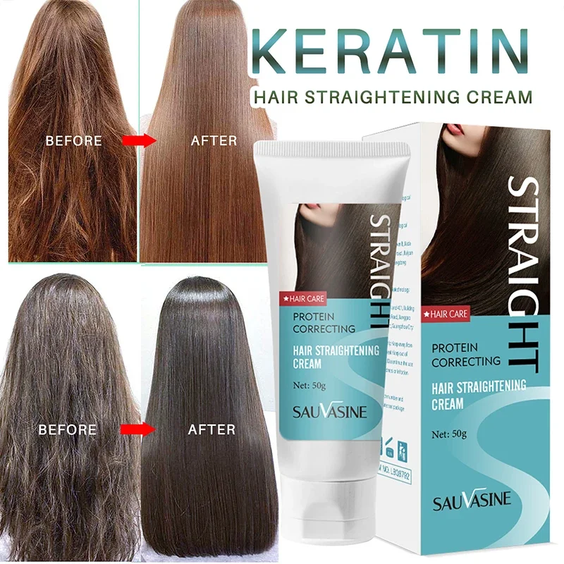 بروتين للشعر Keratin Straight Hair Cream Smoothes Hair Improve Quality Reduce Dryness Provides Permanent Straight Care