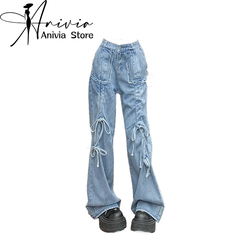 

Women Blue Baggy Cargo Jeans Vintage Cowboy Pants Harajuku 90s Aesthetic Denim Trousers Y2k Trashy Japanese 2000s Style Clothes