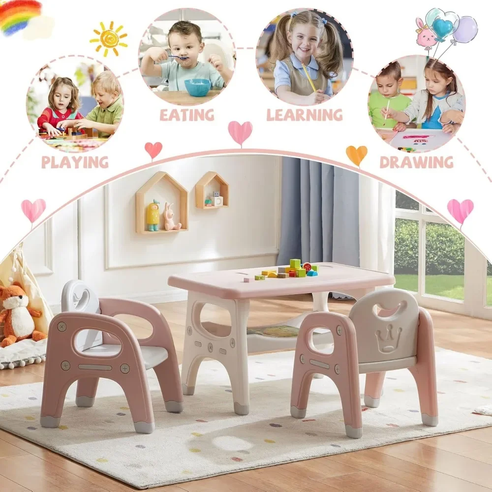 Kids Table and Chair Set, Plastic Children Activity Table with 2 Chairs, Toddler and Chair Set for Reading, Drawing