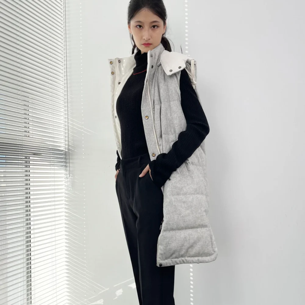 

Mid Length Hooded Warm Slim Autumn and Winter Goose Down Jacket Vest Vest