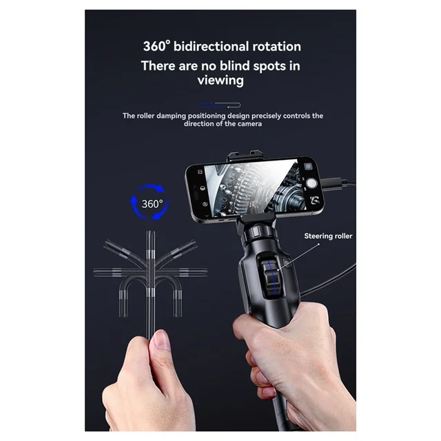 GROCE-2MP Mini Type Industrial Borescope For Cars Inspection, 360 Degree Rotation Endoscope Camera With 8 LED For Smartphone 5
