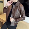 2023 Autumn Winter Men High Quality Woven Leather Jacket Fashion Lapel Business Casual Motorcycle Jacket Brand Social Overcoat 1