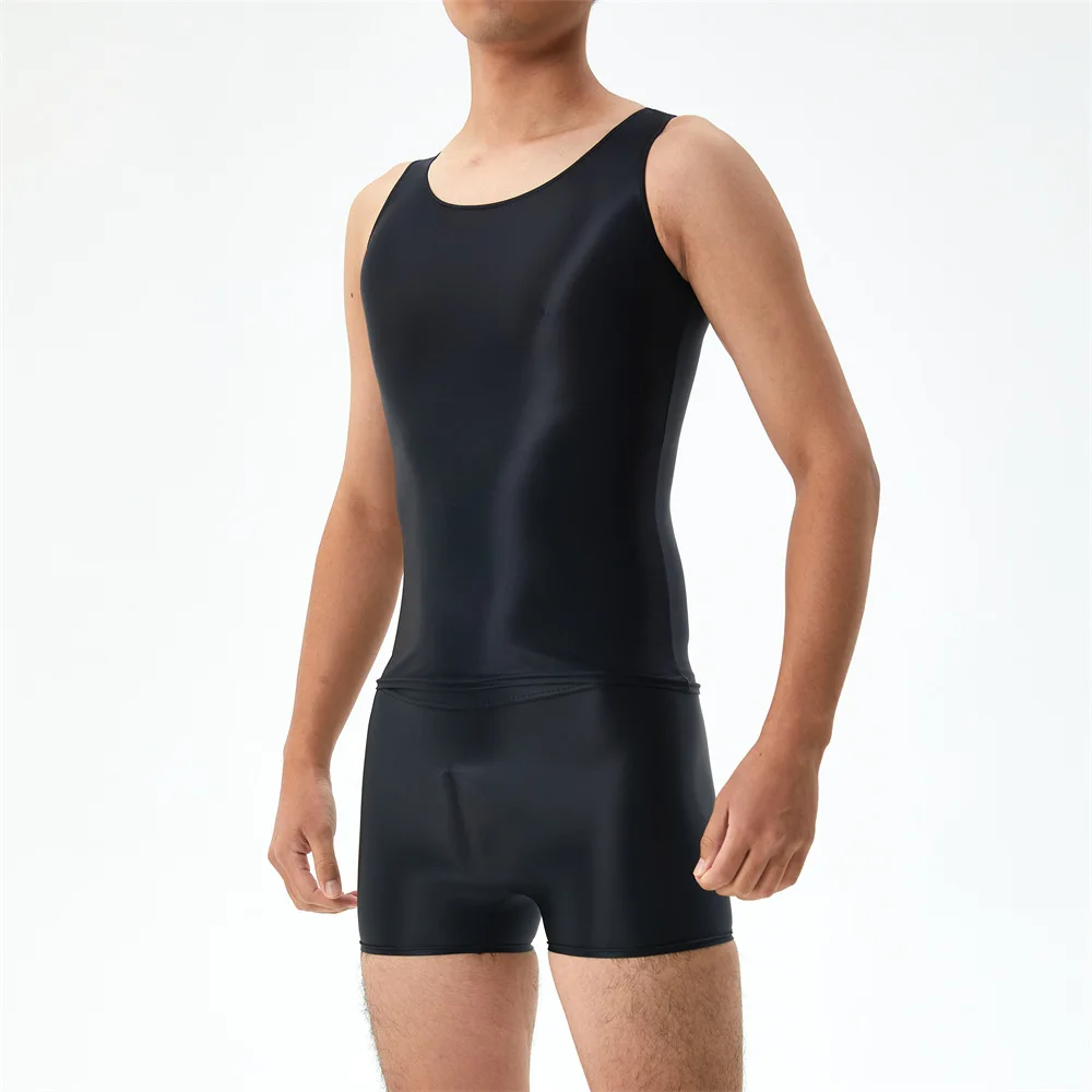 Glossy Men's Tracksuits 2 Pieces Sets Tops Shorts Sports Fitness Running Overall Catsuits Rompers