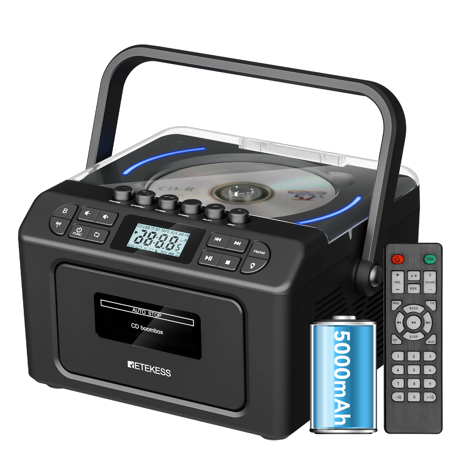 RETEKESS TR642 Multifunktionales Bluetooth-Radio CD AM FM Boombox Kassettenrekorder USB TF AUX Tragbarer CD-Player für Zuhause Geschenke – Detail 22