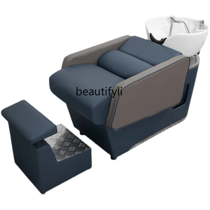 

Hair Salon Shampoo Chair Lying Half Simple Hairdressing Salon Bed Dedicated Half Lying Flushing Bed Ceramic Basin