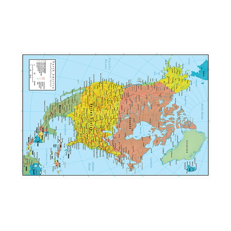 World Map Poster North America Political and Traffic Route Map 100*150cm Non-woven Canvas Painting