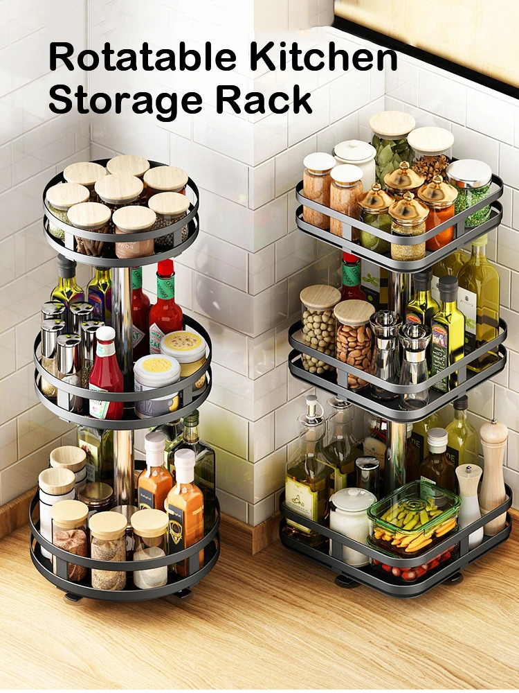 Multifunction Kitchen 3-layer Rotating Tray Storage Organizer