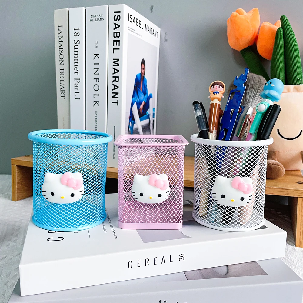 Cartoon Sanrio HelloKitty pen holder multi-color makeup brush holder Kawaii pink hollow pen stationery storage and cla Pen Holder Desk Organizer Pen And Brush Holder Desk Storage Rack Brush Holder