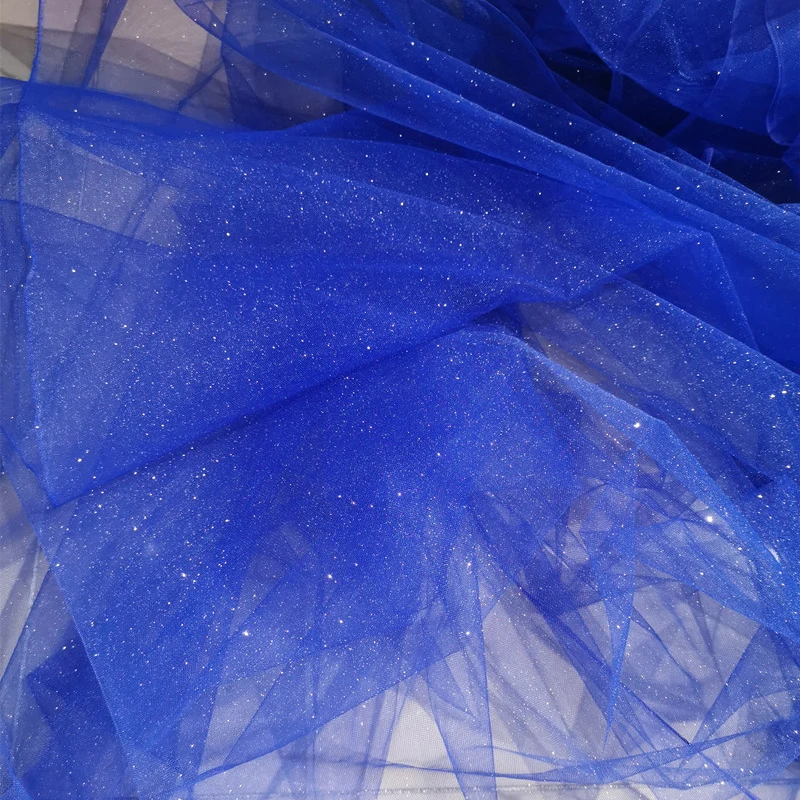 Sparkling Blue and Red Sequin Tulle Veil with Silver Accents and Pommel Skirt