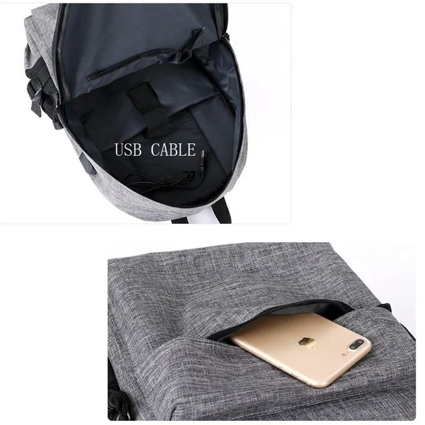 New fashion Black/Grey Men Fashion Laptop Backpack Travel School Bags Bookbag with USB Charger Port