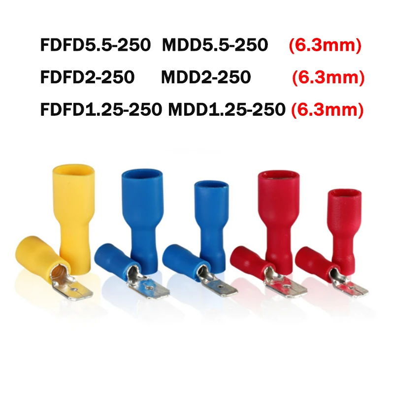 

50pcs FDFD MDD 6.3mm Terminal Female Male Spade Insulated Electrical Crimp Terminal Connectors Wiring Cable Plug