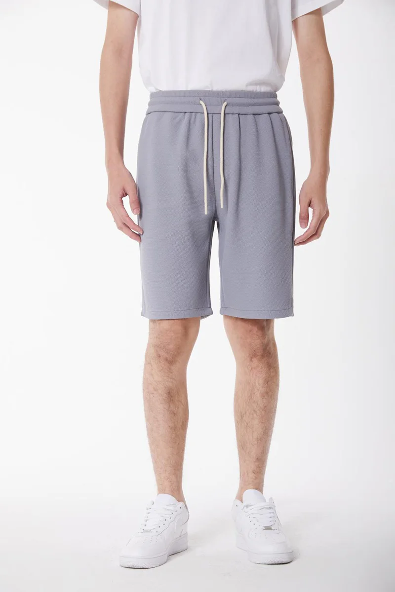 Men's Plain Solid Colors Pique Loose Casual Half Shorts Elastic Waistband Drawstring Adjustment Fashion Short with Side Pockets
