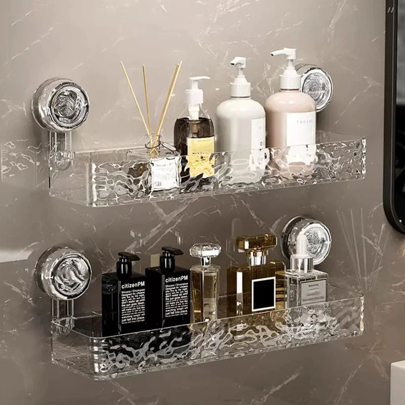 Corrugated Suction Cup Storage Holder Light Luxury Style Glacier Pattern Suction Cup Shelf No-Drill Bathroom Suction Storage Box 2