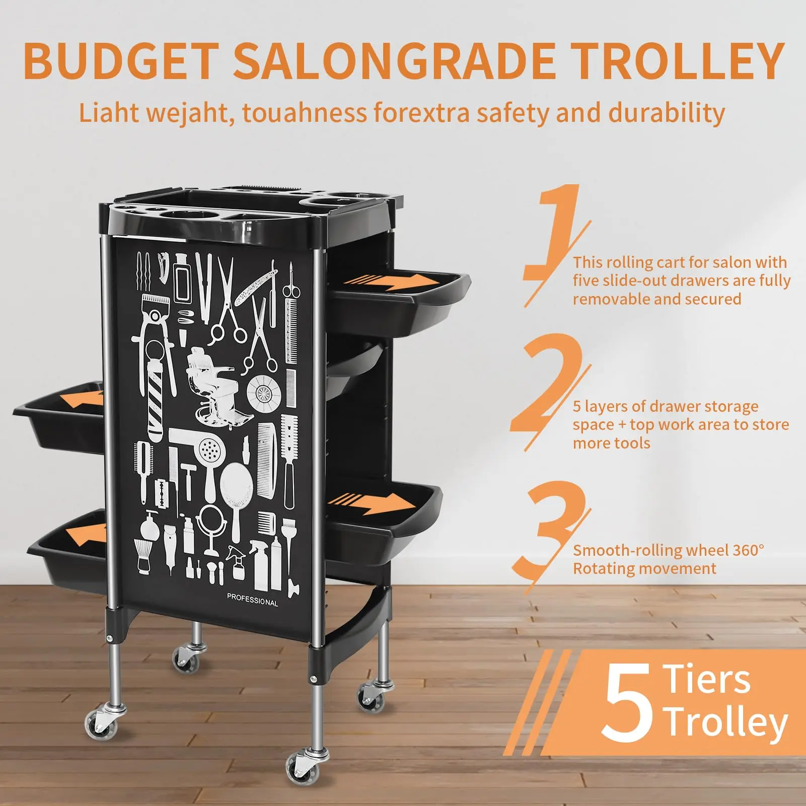 Salon Trolley Cart on Wheels Multifunction 5 Drawer Hair Stylist Rolling Cart Professional Hairdresser Hair Dye Storage Tools