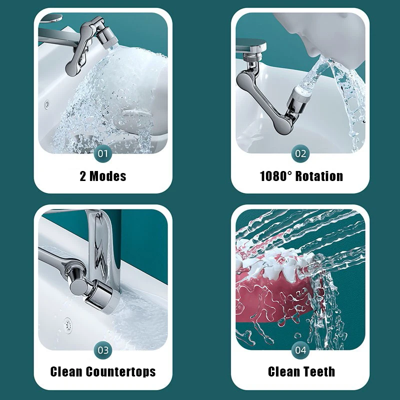 1080&deg; Rotatable Faucet Adapter Sprayer Head Water Tap Nozzle Universal Bathroom Tap Extend Aerator 2 Spray Modes faucet adapter