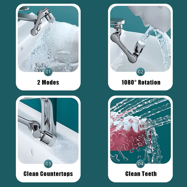 1080° Rotatable Extension Faucet Sprayer Head Water Tap Nozzle Universal Bathroom Tap Extend Adapter Aerator 2 Spray Modes 5