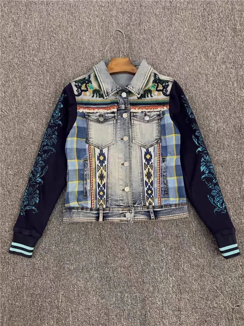 

Foreign Trade Spain Original Order D Denim Short Coat Heavy Industry Embroidered Printed Short Jacket New Retro