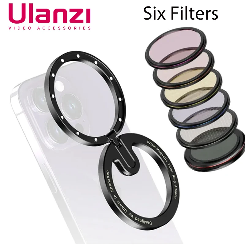 Ulanzi MagFilter 52mm Magsafe Magnetic Filter Adapter Ring /Adjustable Color Lens Filters VND CPL for Iphone 15 14 13 12 Pro Max