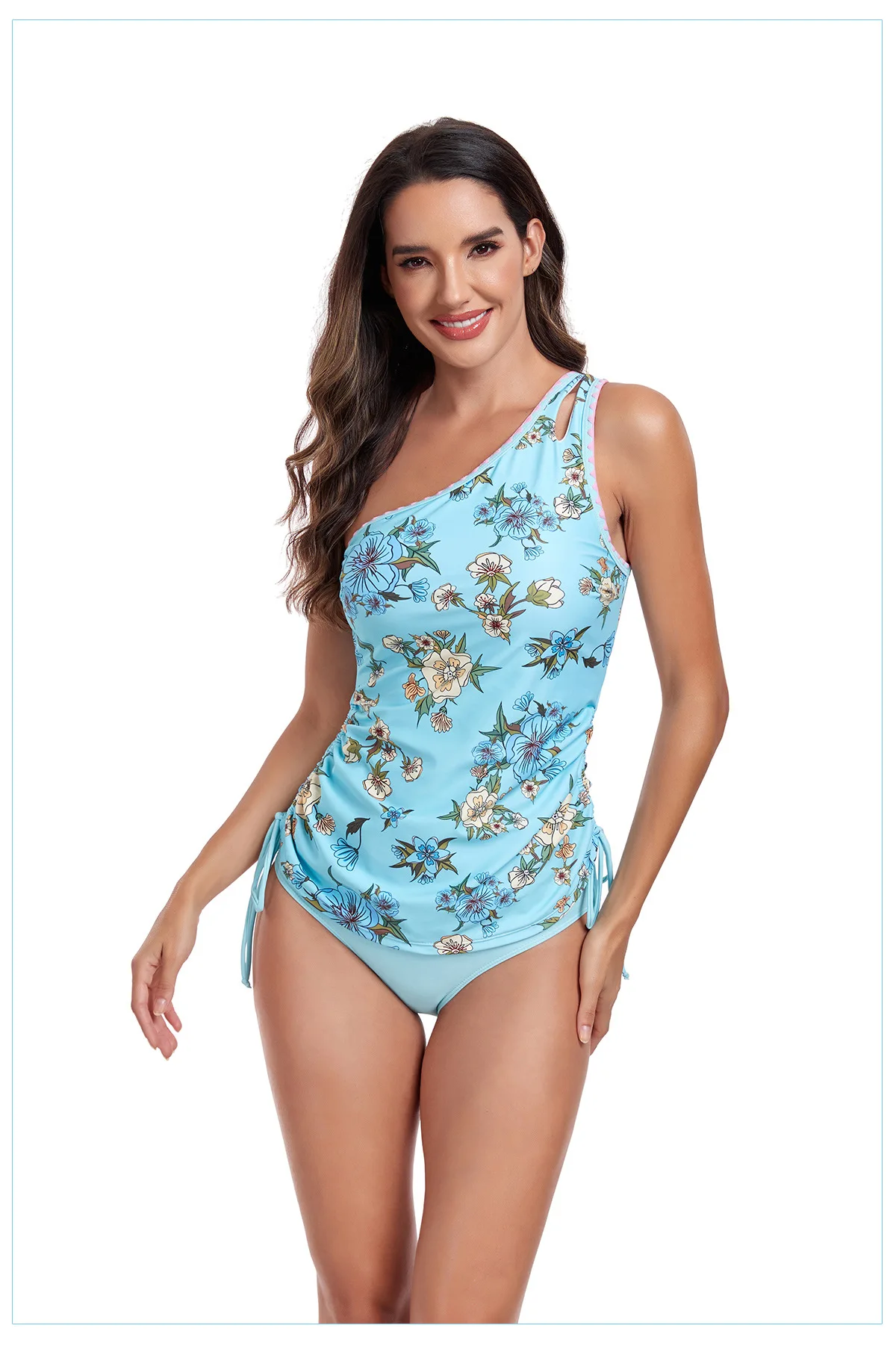 New single shoulder flower bud swimsuit split body women's swimsuit bikini drawstring strap swimsuit set