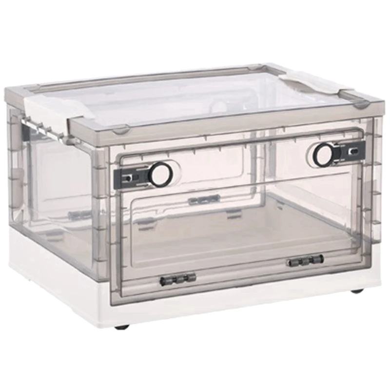 

Collapsible Storage Bins with Double Side Doors , Clear Storage Boxes with Lid , Organization Box with Wheels White
