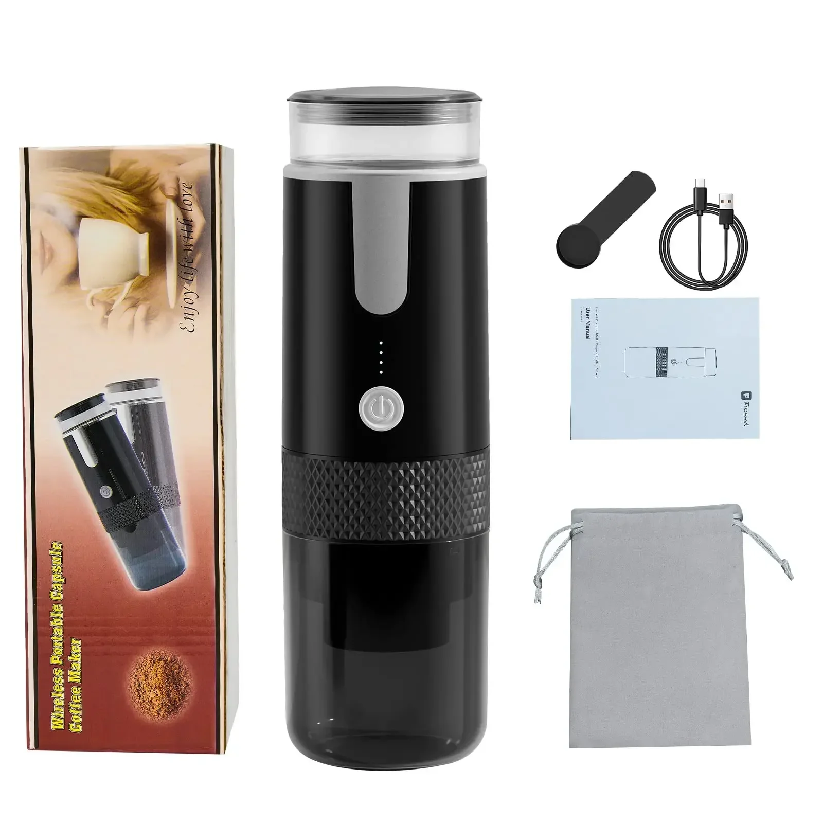 Description Picture 6 of itemWireless portable coffee machine household small rechargeable handheld espresso outdoor capsule coffee powder machine