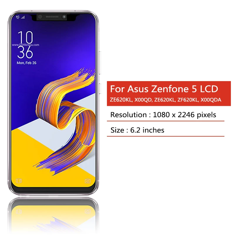 Original 6.2\'\' For Asus ZenFone 5 ZE620KL X00QD ZF620KL X00QDA LCD Display Touch Screen For Zenfone 5z ZS620KL Z01RD LCD Frame