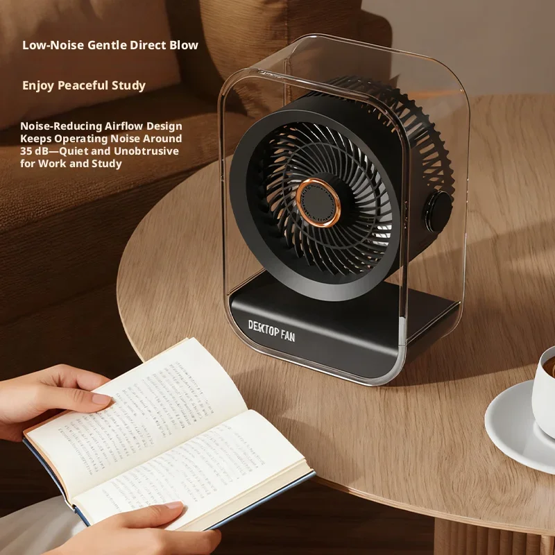 Mini ventilateur de bureau portable multifonctionnel avec veilleuse LED, 5 vitesses, orientable à 360° et rechargeable par USB._voghion.com
