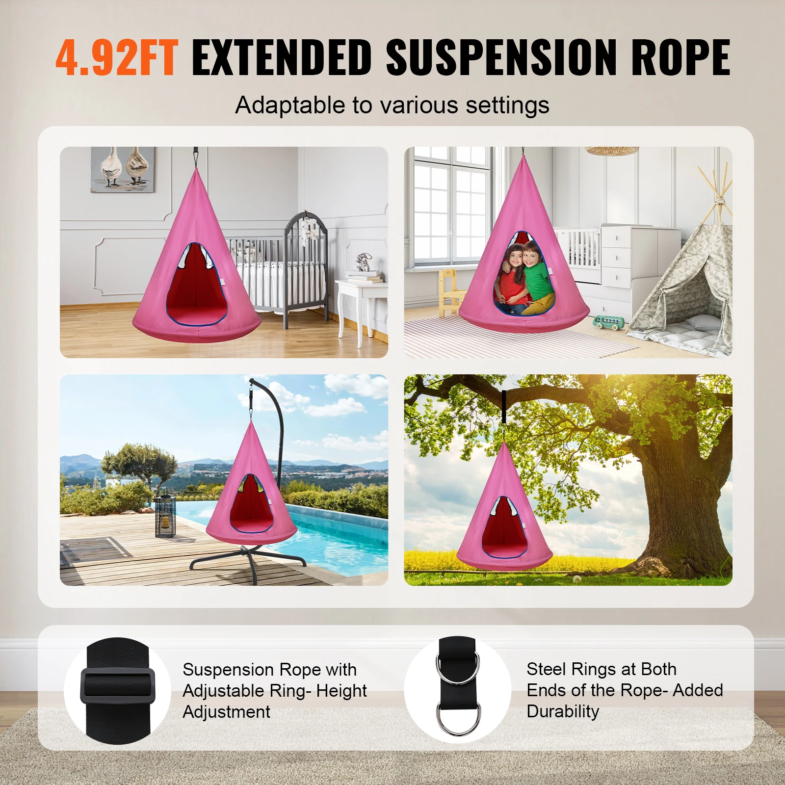 VEVOR Kids Nest Swing Chair Hanging Hammock Chair Adjustable Rope for Kids Indoor and Outdoor Use Sensory Swing
