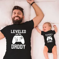 Baby Romper Pregnancy Announcement Gift Player 2 Enter Game Leveled Up To Dad T Shirts Daddy and Son Matching Family Funny Tee 2