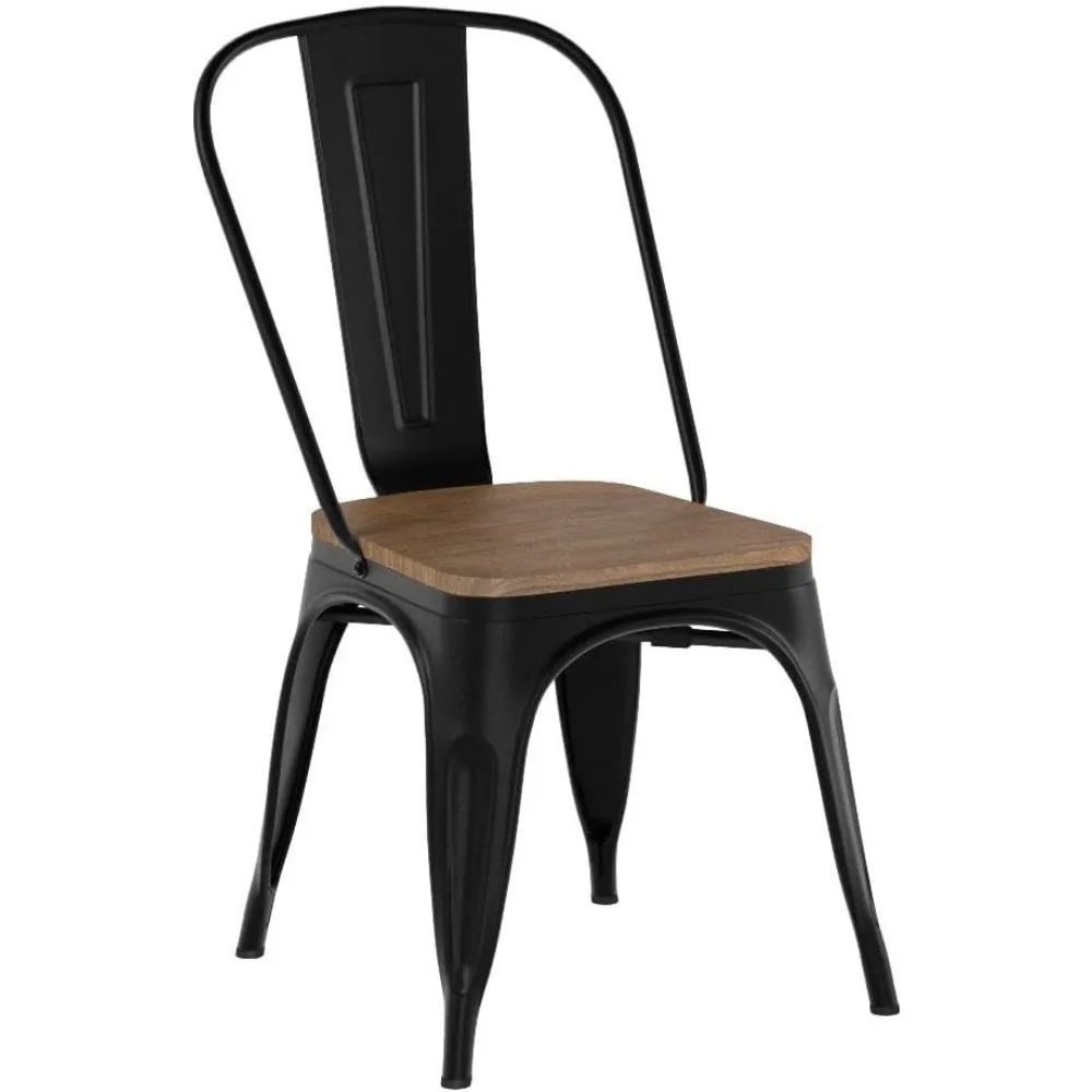 18 Inch Classic Iron Metal Dining Chair with Wood Top/Seat Indoor-Outdoor Use Chic Dining Bistro Cafe Side Barstool 4