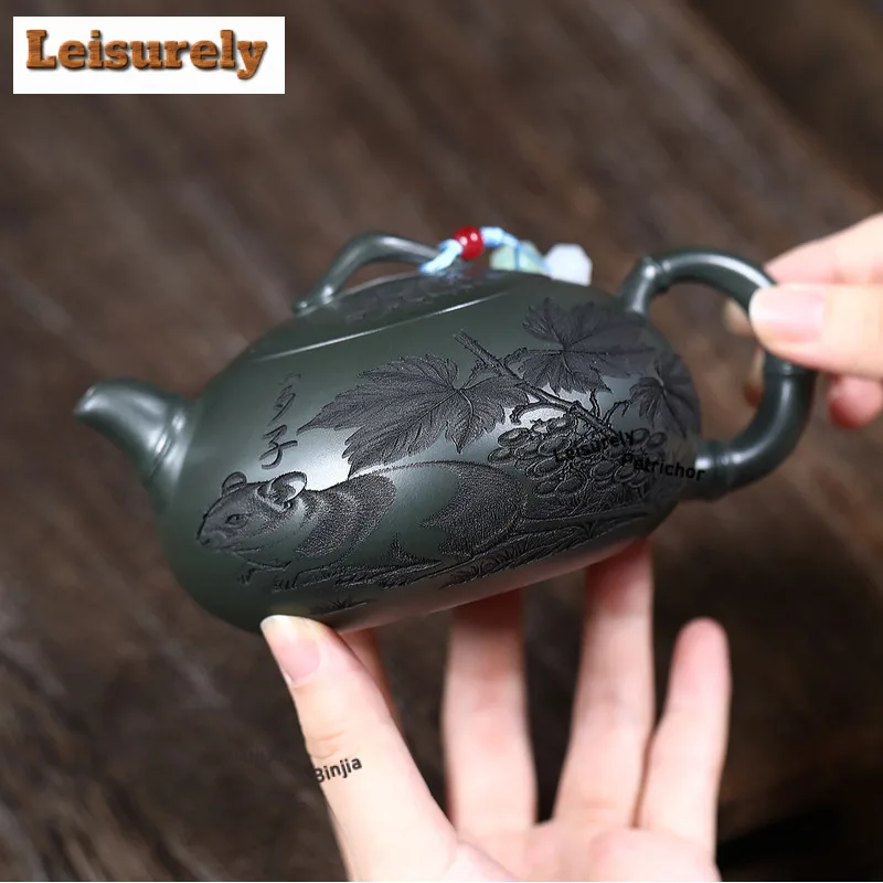 320ml Retro Yixing Purple Clay Teapots Handmade Squirrel Grape Pot Raw Ore Green Mud Tea Maker Kettle With Filter Zisha Tea Set