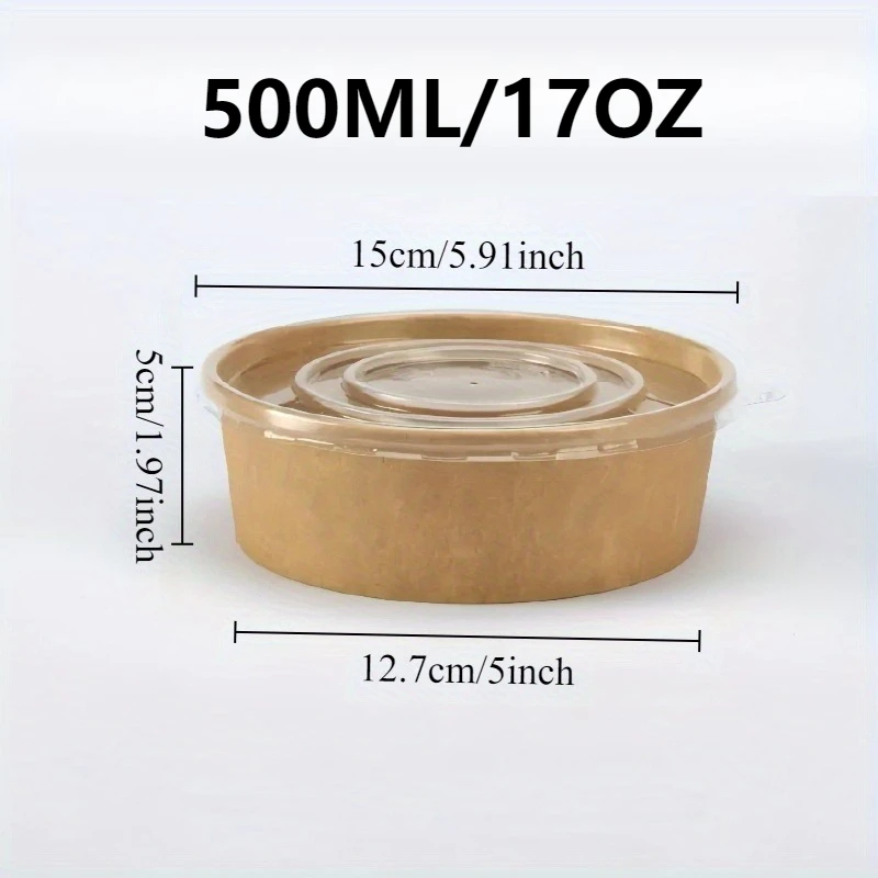 10/20 قطعة صندوق الغداء القابل للتصرف مع الأغطية كرافت ورقة وعاء مستدير حساء سلطة المعكرونة حفلة عيد ميلاد التخييم المطبخ بينتو صناديق