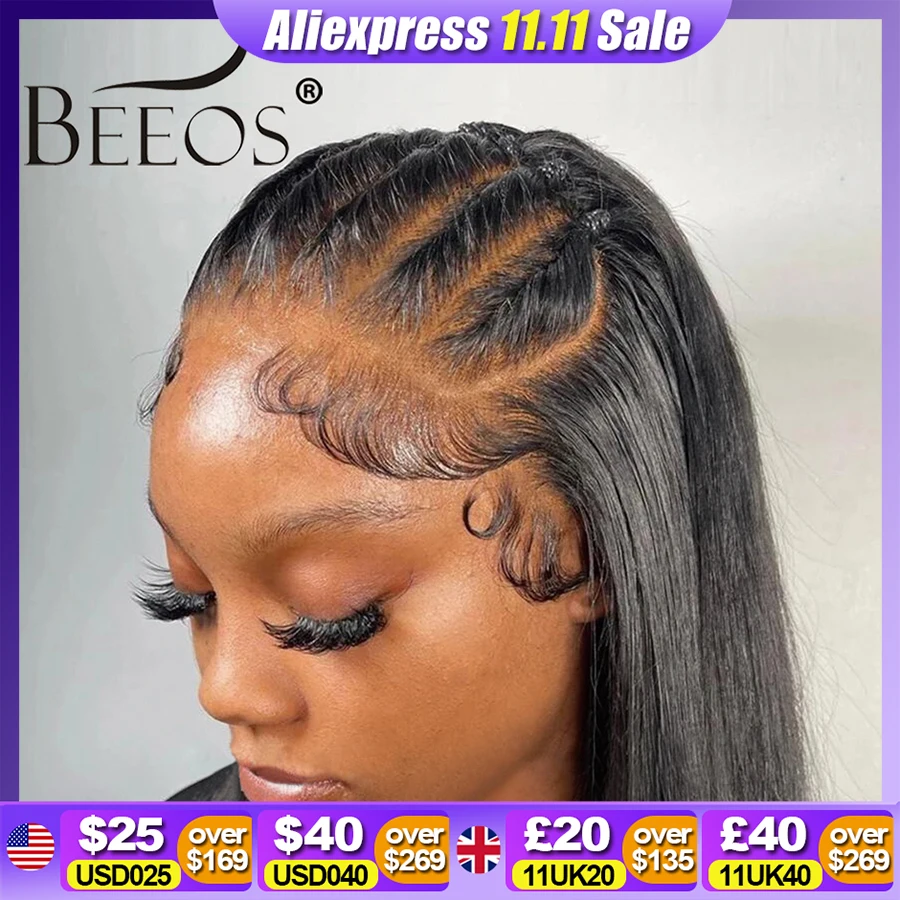 human hair wig BEEOS 250% Invisible 13*6 HD Lace Full Frontal Human Hair Wigs Straight Pre plucked 5*5 HD Lace Closure Wig For Women Brazilian