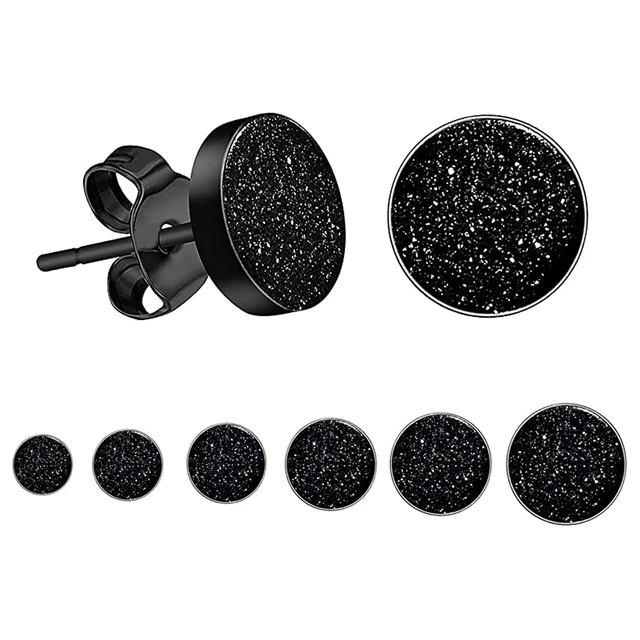 AFCJLTO 5 Paia Orecchini In Acciaio Inossidabile Nero Opaco Tondo - Foto 10