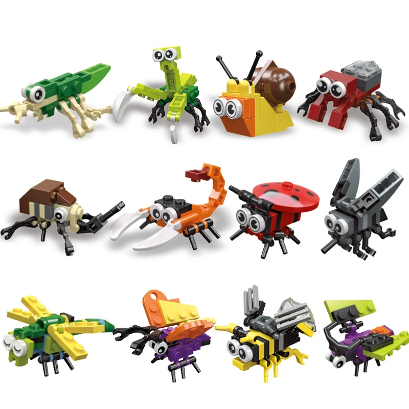 

Insect Battle Simulation Mantis Bee Building Blocks Snail Ladybug Dragonfly Mini DIY Assemble Model Bricks Toys Children Gift