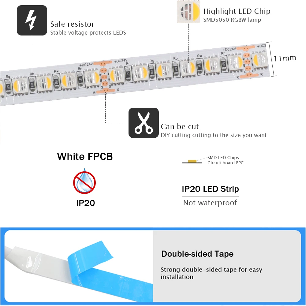 RGBW RGBWW LED 스트립 DC 12V 24V 4 색 1 칩 SMD 5050 60 108 120 Led/M 유연한 리본 테이프 로프 빛