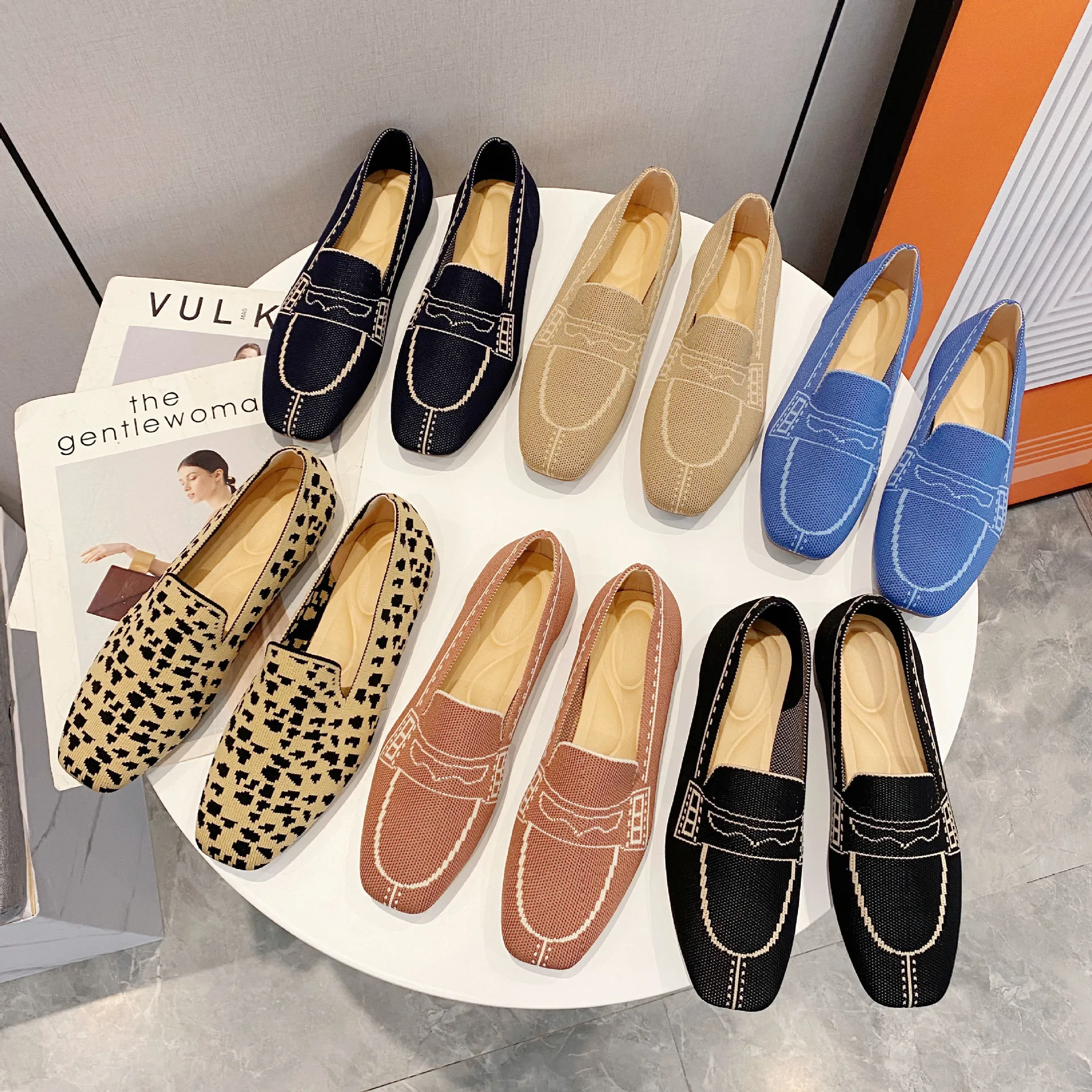Loafers Office Flats Women Casual Shoes Mesh Breathable Square Toe Comfort Stretch Fabric Knit Ballet Slip Size 35-40 3